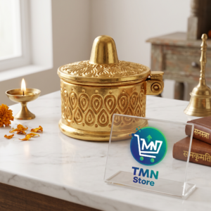 Gold Plated Hinged Kumkum Box with Embossed Traditional Patterns & Dome Finial Lid – Sacred Sindoor Dani / Pasupu Kumkuma Bharani for Pooja Mandir & Return Gifts