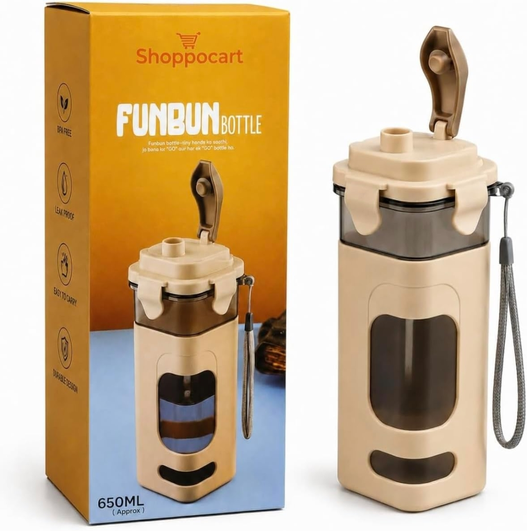 ProRocz India Funbun Leak-Proof Water Bottle, 650ML BPA-Free Portable Sport Bottle with Protective Silicone Sleeve