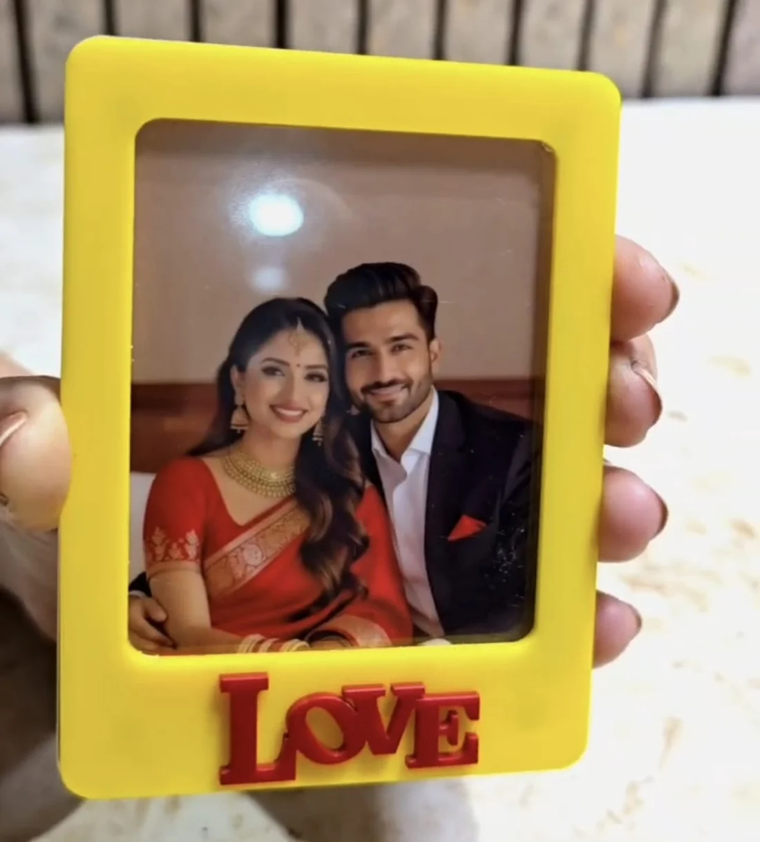 Polaroid Rectangle Photo Fridge Magnet ( yellow with “Love” Text) 4X2.9 inches